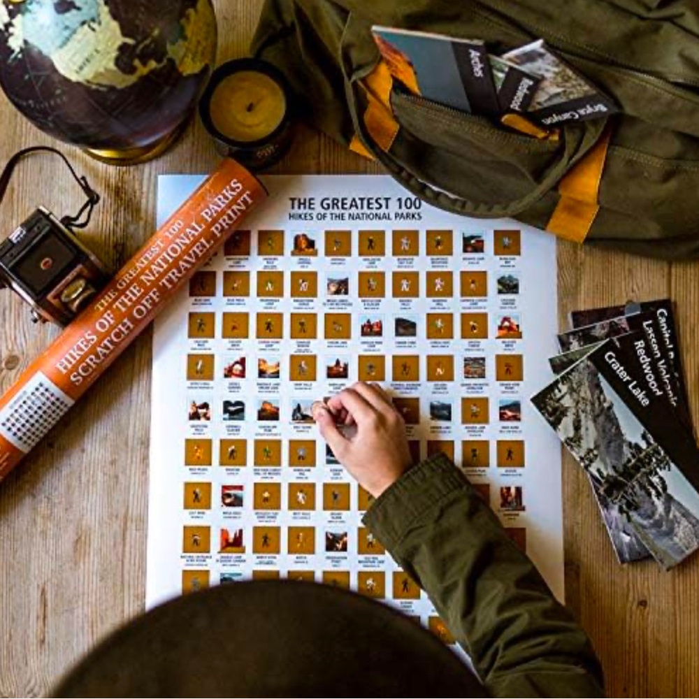 The Greatest 100 Hikes of the National Parks Scratch Off map Travel Print 16x20